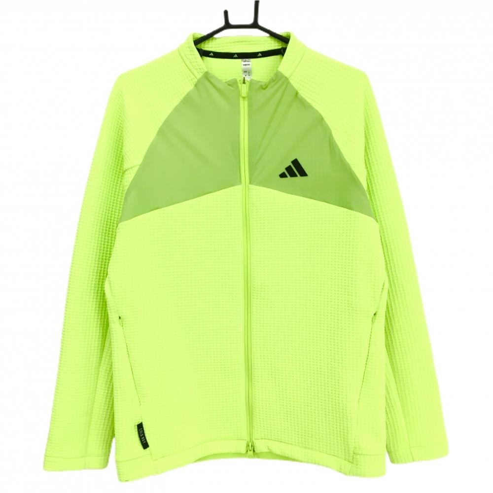 アディダス ジャケット ネオンライトグリーン 凸凹生地 胸元ロゴ メンズ M ゴルフウェア adidas