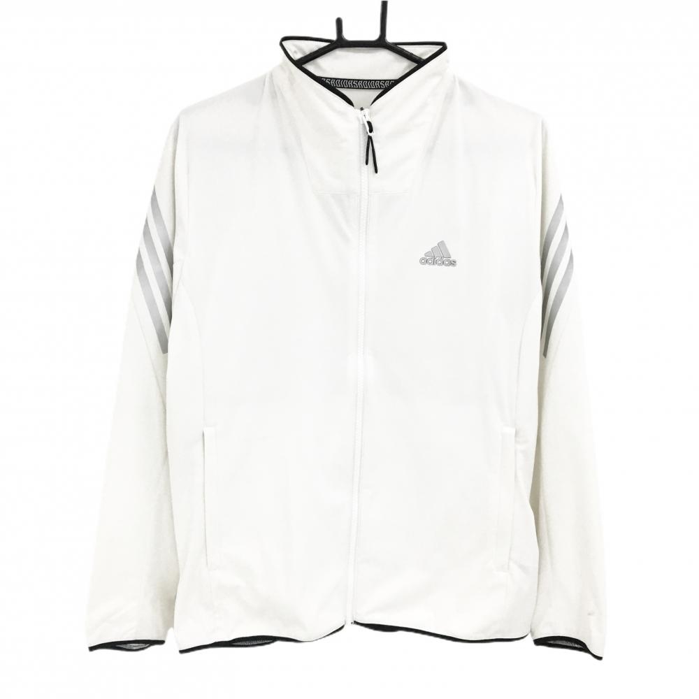 アディダス ジャケット 白×グレー 袖3ライン 胸元ロゴ  メンズ M ゴルフウェア adidas