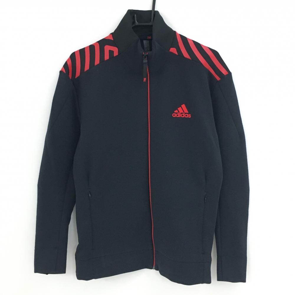【美品】アディダス ジャケットブルゾン 黒×レッド 肩総柄  メンズ L ゴルフウェア adidas