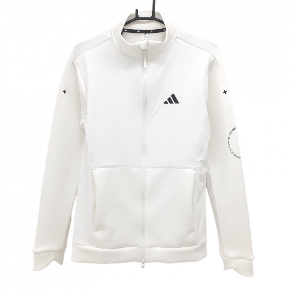 【美品】アディダス ジャケットブルゾン 白×黒 ダンボールニット×異素材切替 ダブルジップ  メンズ S ゴルフウェア adidas