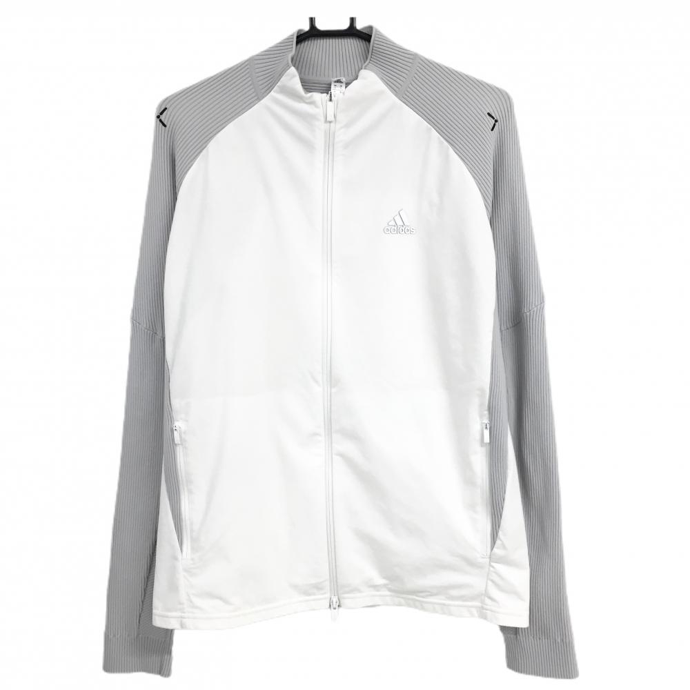 アディダス 切替ジャケット 白×グレー 袖ニット 胸元ロゴ メンズ M ゴルフウェア adidas