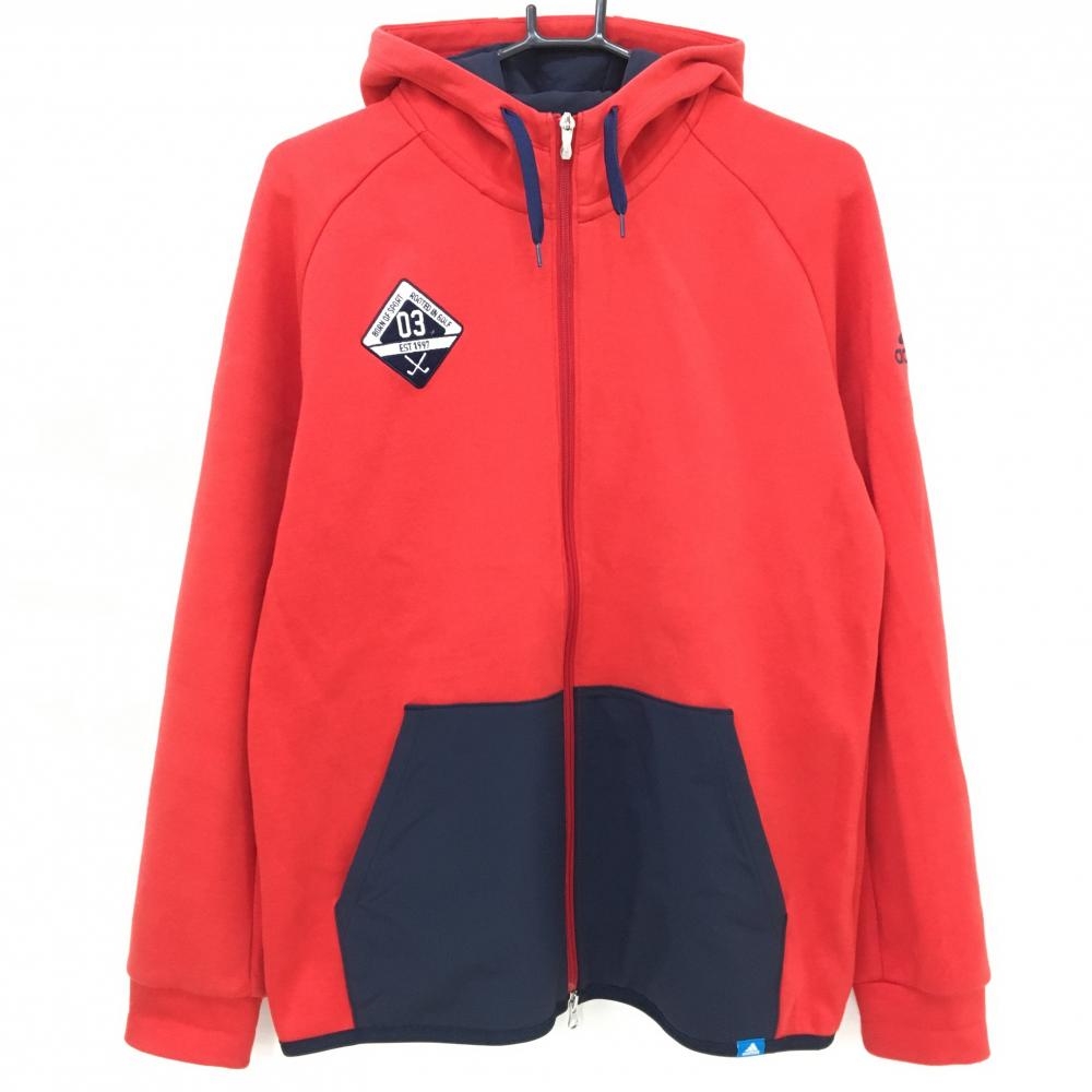 アディダス ジップパーカー レッド×ネイビー 腹部ポケット ブルゾン メンズ O/XG ゴルフウェア adidas