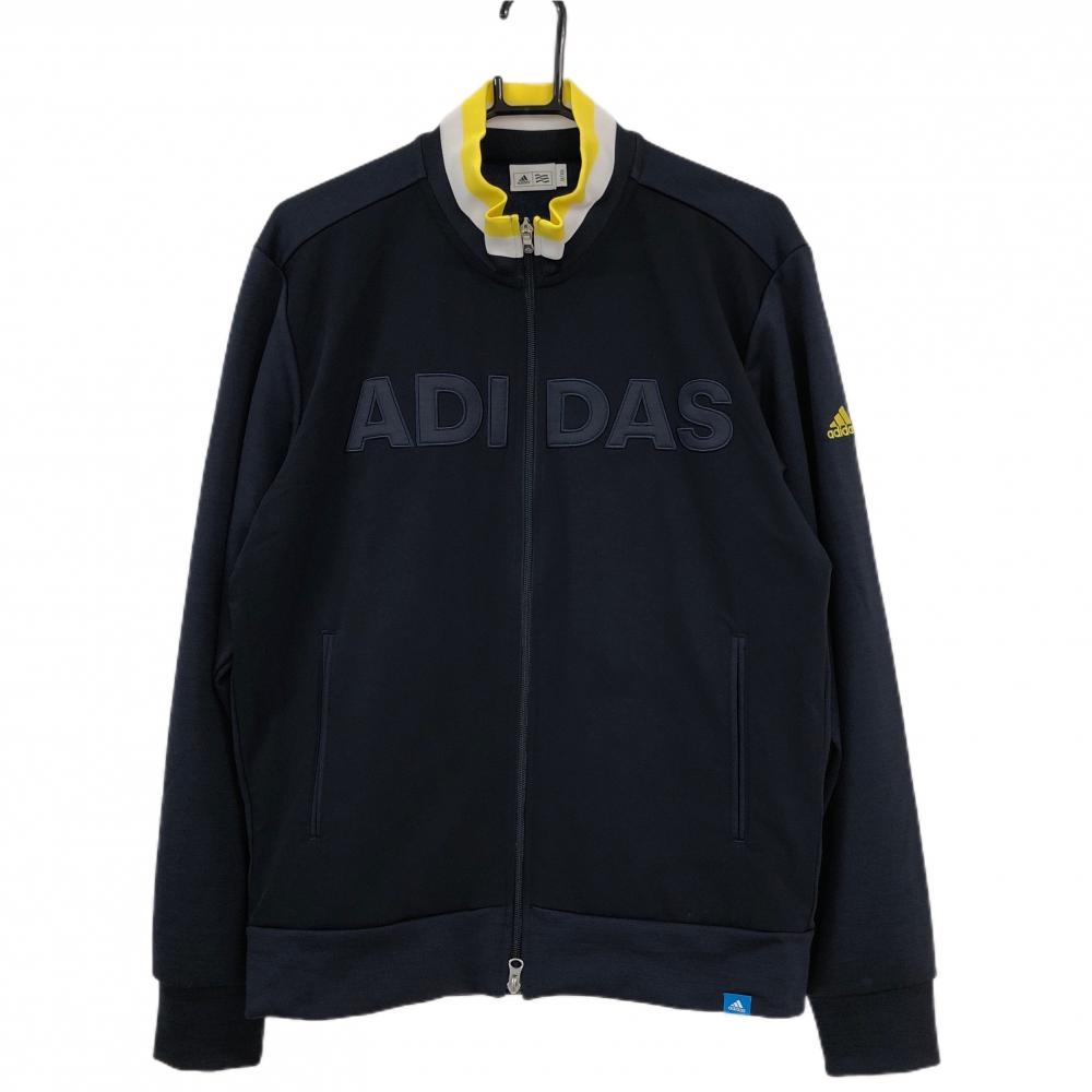 【超美品】アディダス ジャケットブルゾン ネイビー系×イエロー 内側パイル地 フロントロゴ メンズ O/XG ゴルフウェア adidas