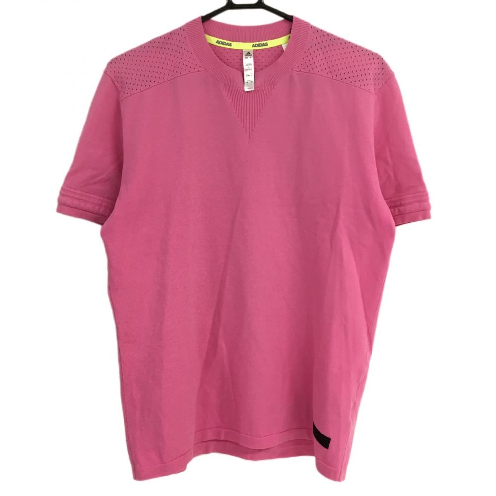 【超美品】アディダス 半袖セーター ピンク 一部メッシュ ニット  メンズ Ｌ ゴルフウェア adidas