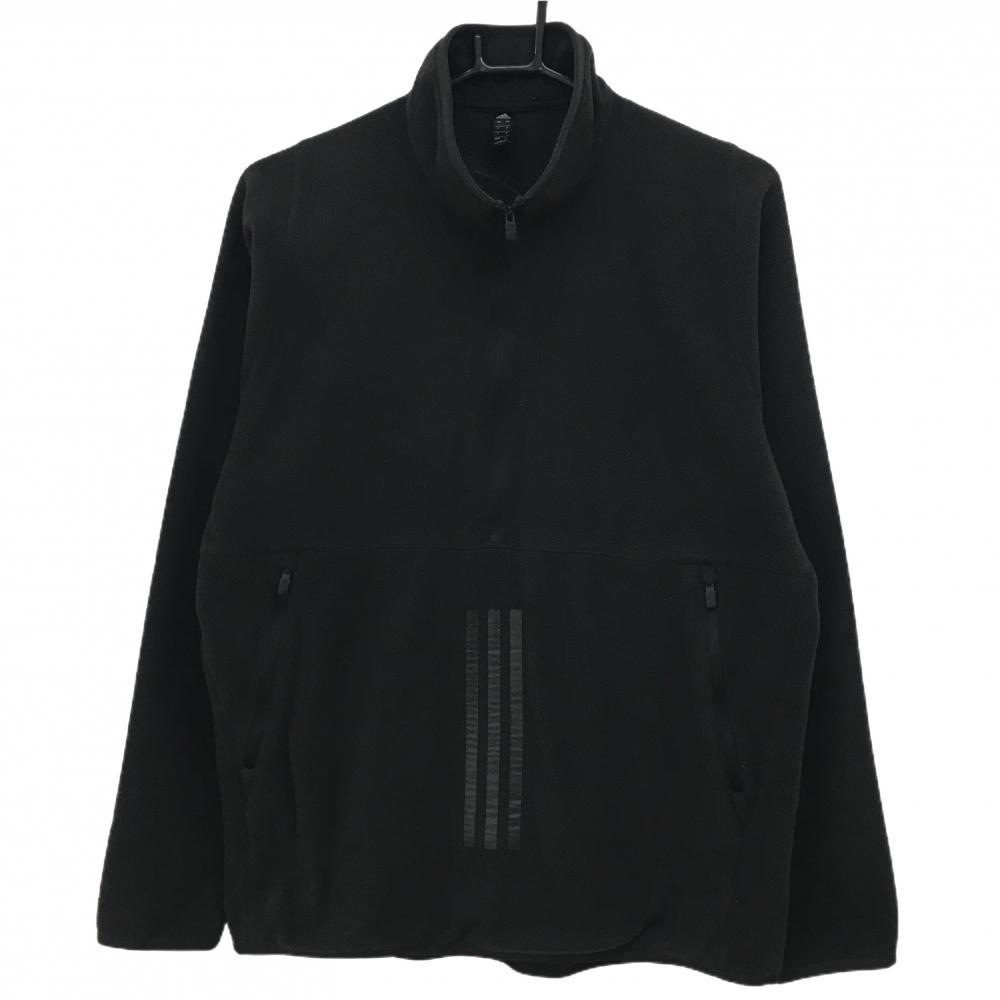 【美品】アディダス フリースハイネックトレーナー 黒 ハーフジップ  メンズ O(XL) ゴルフウェア adidas