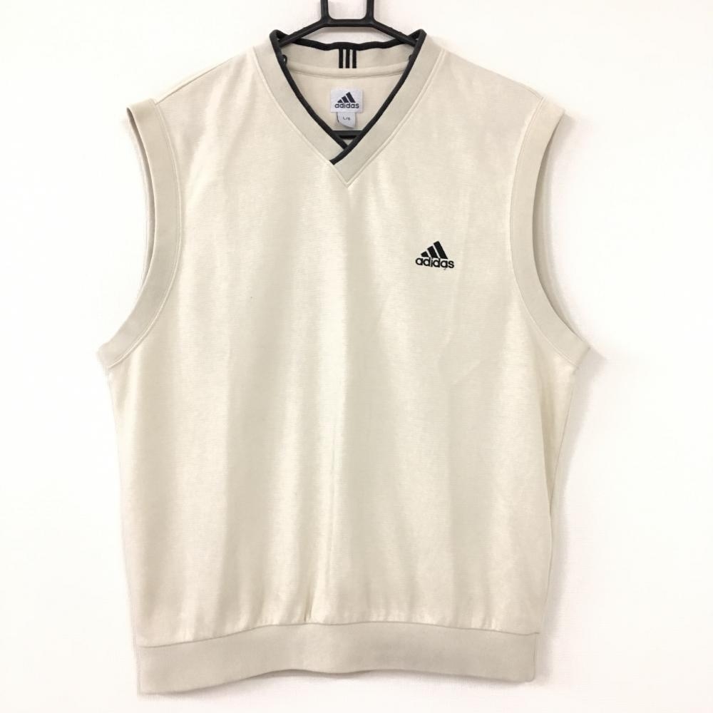 Adidas アディダス アウターベスト ベージュ 黒 綿55 シンプル Vネック メンズ ｌ ｇ ゴルフウェア 中古ゴルフ ウェア通販サイトreonard レオナード