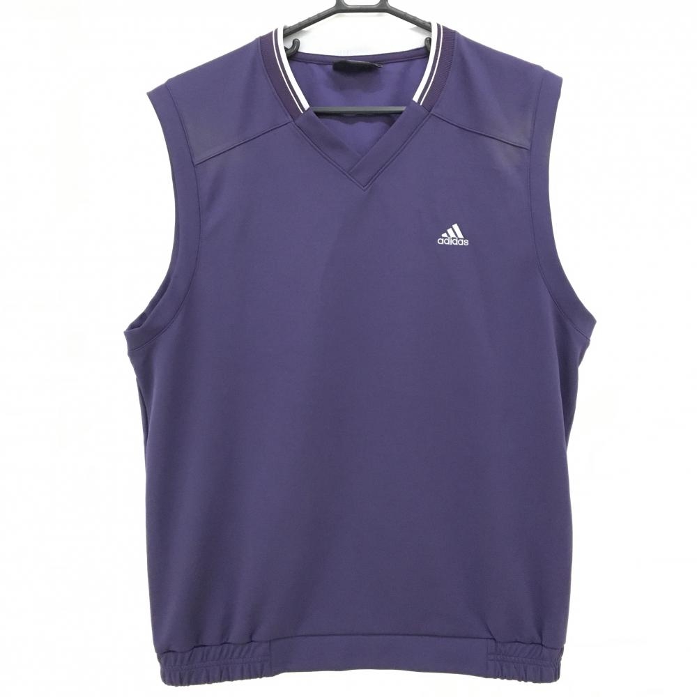アディダス アウターベスト パープル×ライトグレー Vネック ロゴ刺しゅう  メンズ O/XG ゴルフウェア adidas