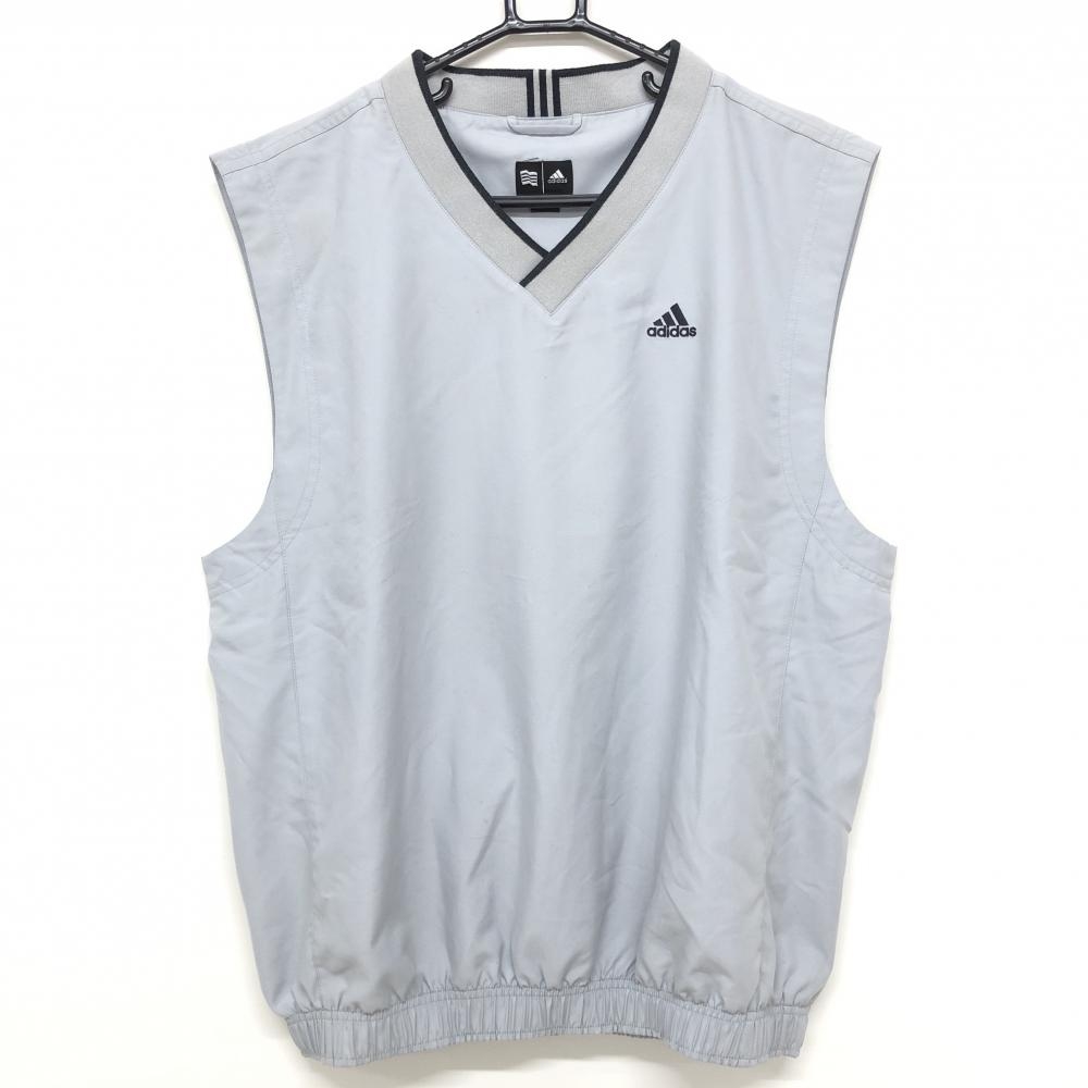 アディダス アウターベスト グレー×黒 ロゴ刺しゅう Vネック メッシュ裏地  メンズ M/M ゴルフウェア adidas