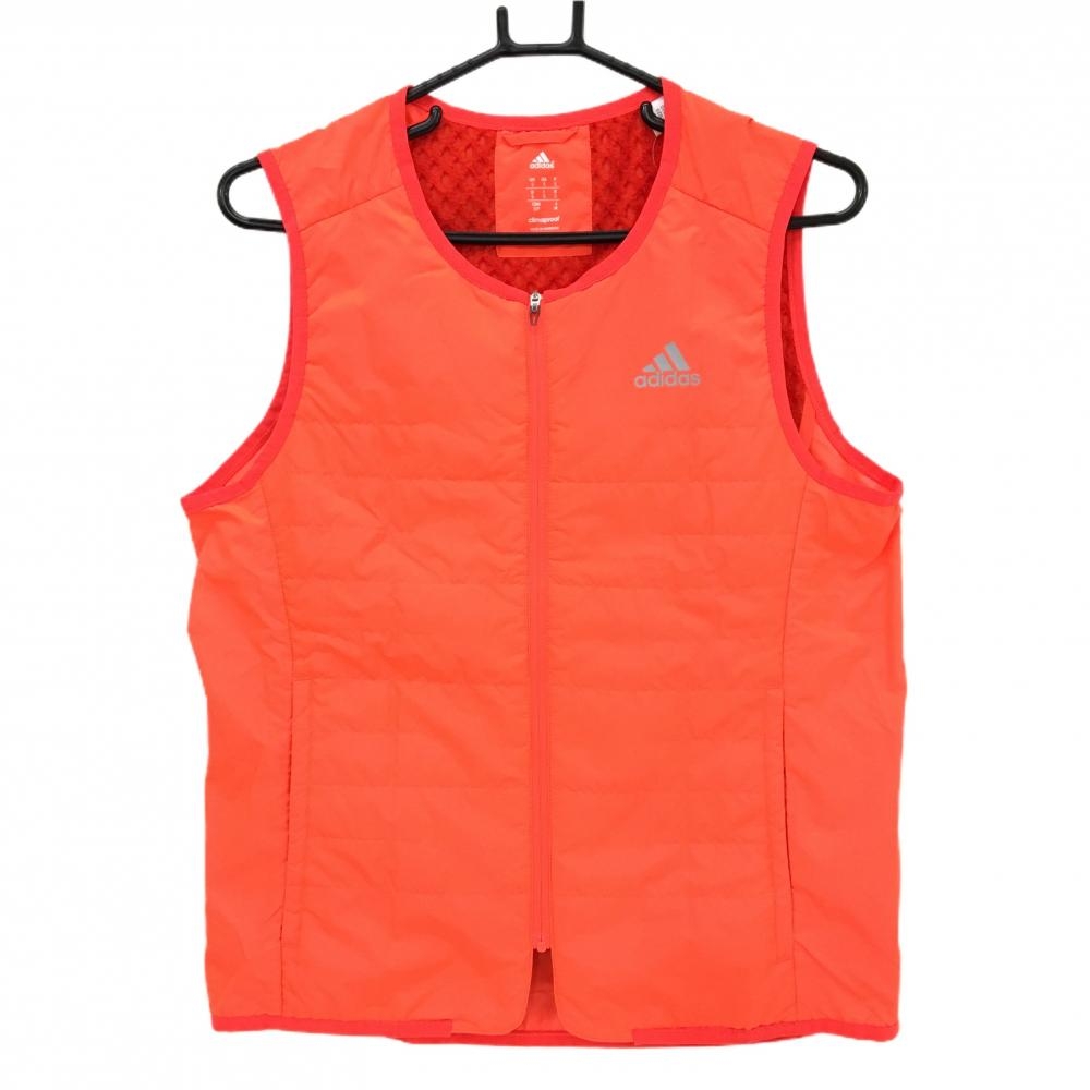 【超美品】アディダス 中綿ベスト 蛍光オレンジ×レッド ロゴシルバー 背面内側立体起毛 メンズ M ゴルフウェア adidas