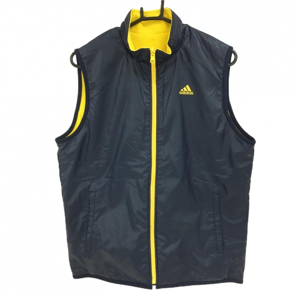 【美品】アディダス リバーシブルジップベスト ネイビー×イエロー 裏フリース メンズ 160 ゴルフウェア adidas