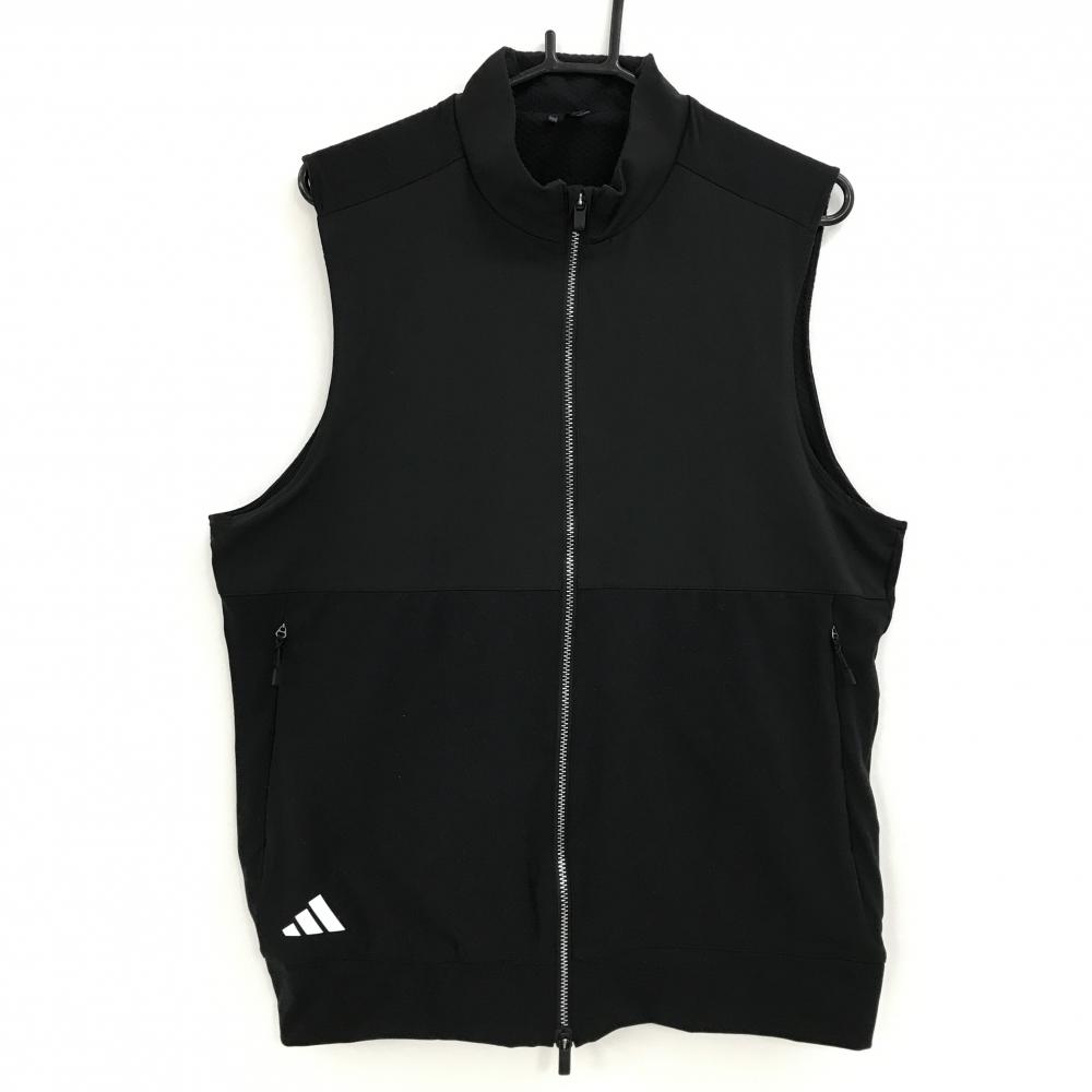 【超美品】アディダス アウターベスト 黒 バック3ライン 切替 裏起毛 メンズ XL ゴルフウェア adidas