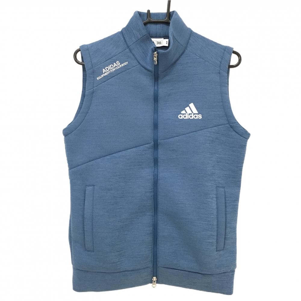【超美品】アディダス アウターベスト スモーキーブルー×白 ダンボールニット ロゴプリント メンズ M/M ゴルフウェア adidas