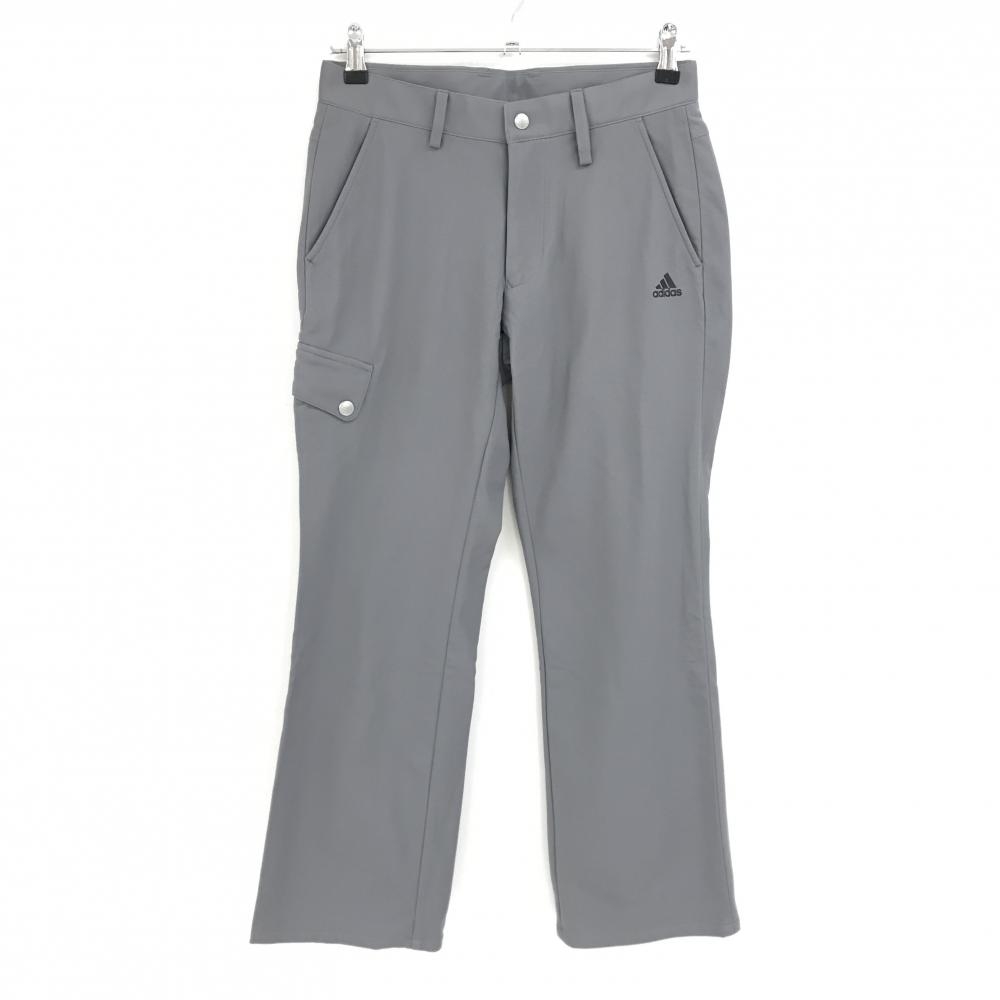 【美品】アディダス パンツ グレー 5ポケット フロントロゴ 裏微起毛 メンズ 73 ゴルフウェア adidas