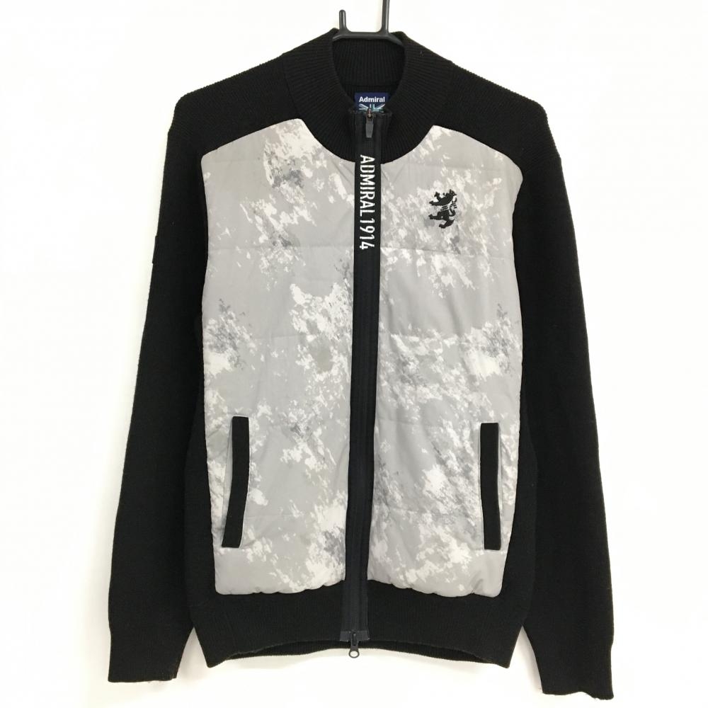 アドミラル 中綿ニットジャケット 黒×グレー 前身ごろ中綿 前面総柄  メンズ M ゴルフウェア Admiral