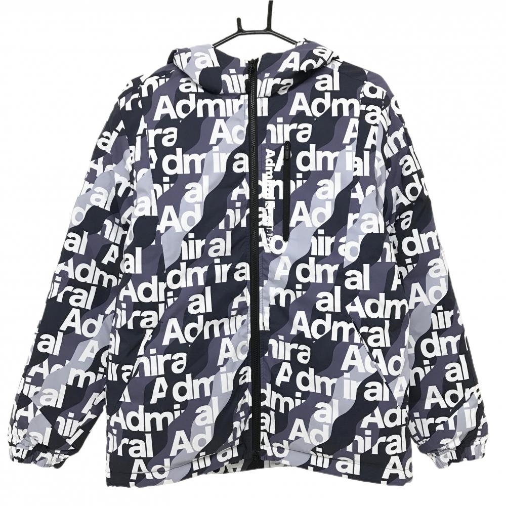 アドミラル フード付中綿ジャケット ネイビー系×白 英字ロゴ総柄 ダブルジップ メンズ M ゴルフウェア Admiral