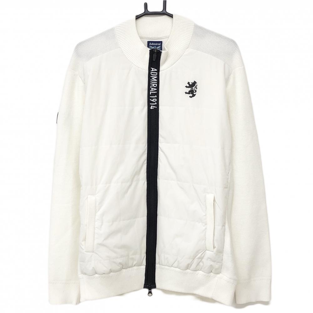 【超美品】アドミラル 切替中綿ニットジャケット 白系×黒 前身頃中綿 胸ロゴ メンズ LL ゴルフウェア Admiral
