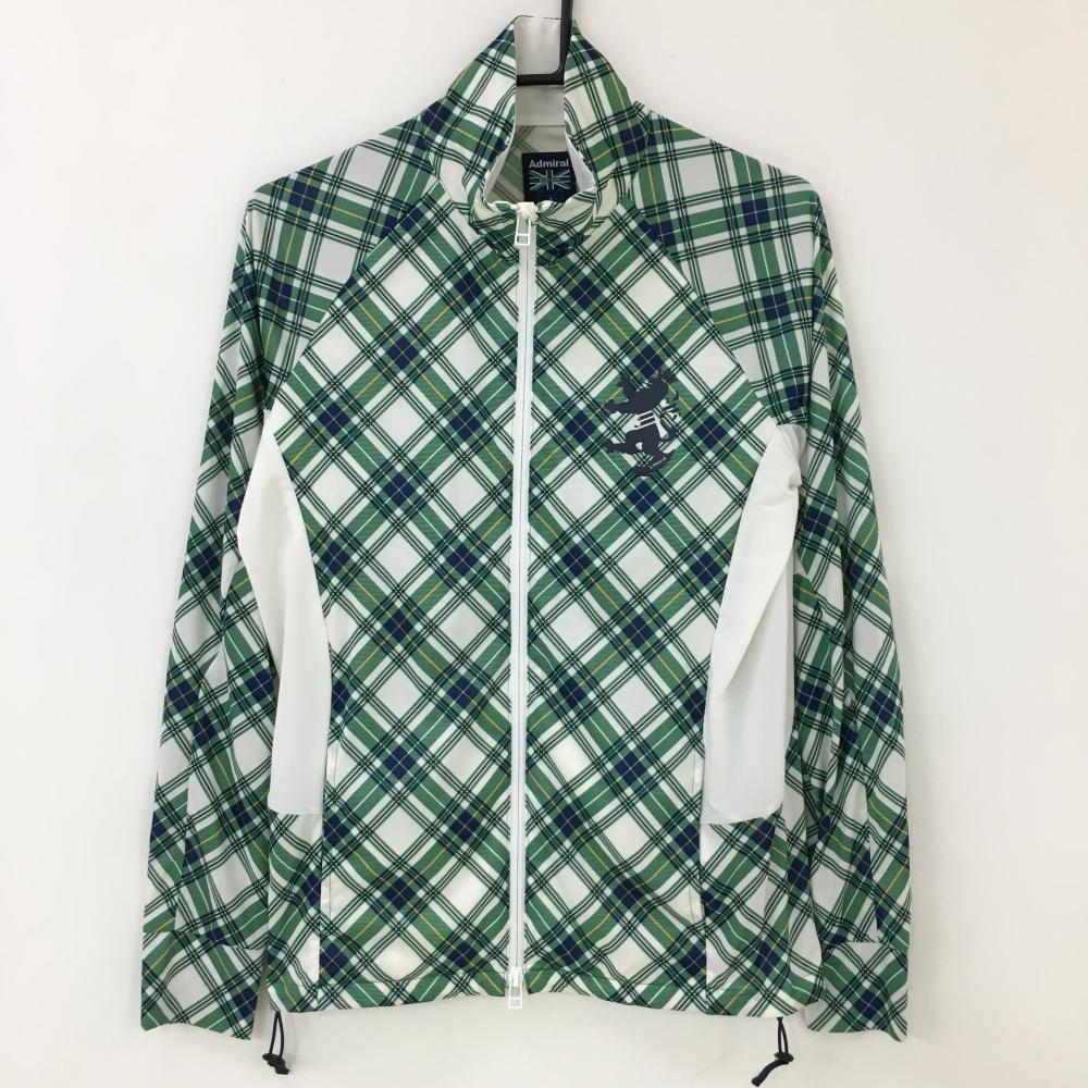 【超美品】アドミラル 切替ジャケット 白×グリーン チェック ドローコード メンズ M ゴルフウェア Admiral