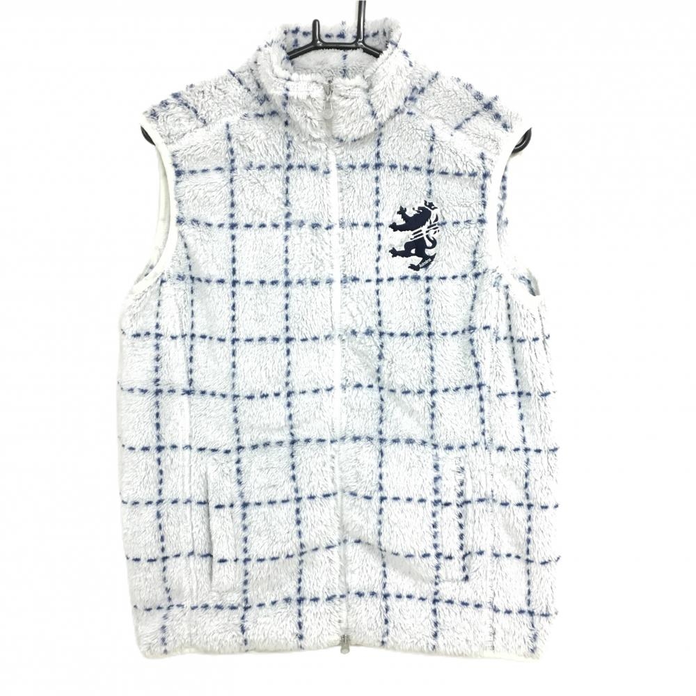 【美品】アドミラル ボアベスト ライトグレー×ネイビー 格子柄 ロゴ  メンズ L ゴルフウェア Admiral