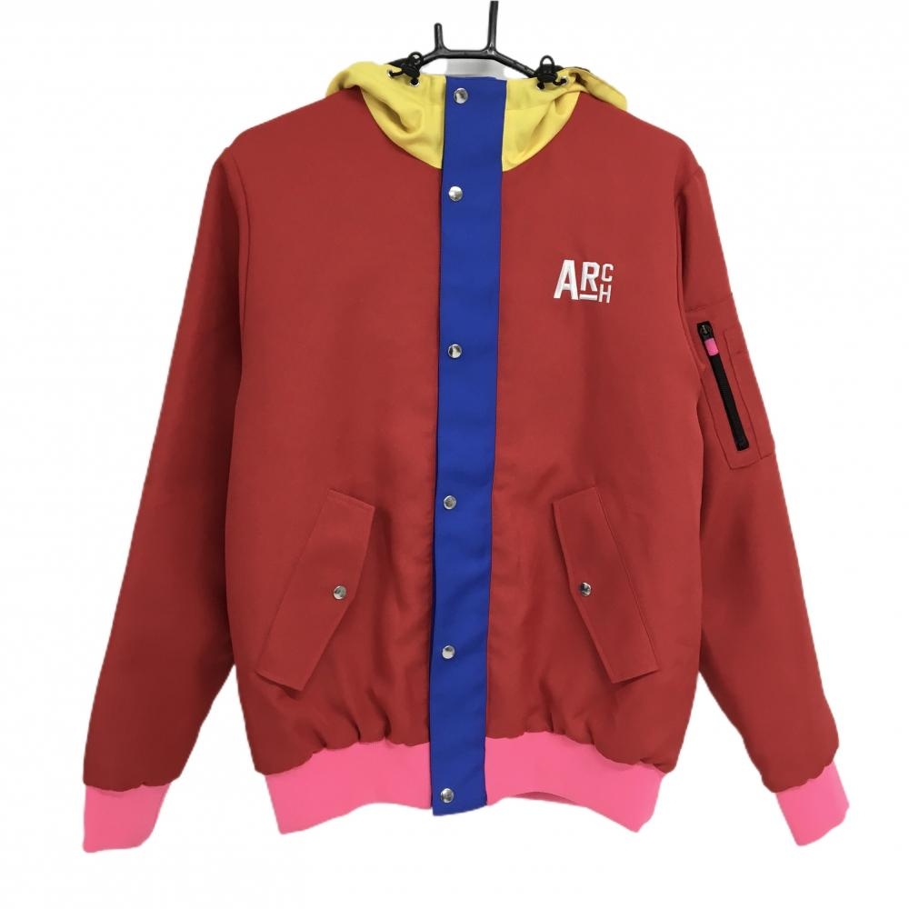 【超美品】アルチビオ 中綿ジャケット レッド×イエロー×ブルー フード付 ティー装着可 メンズ 48(L) ゴルフウェア archivio
