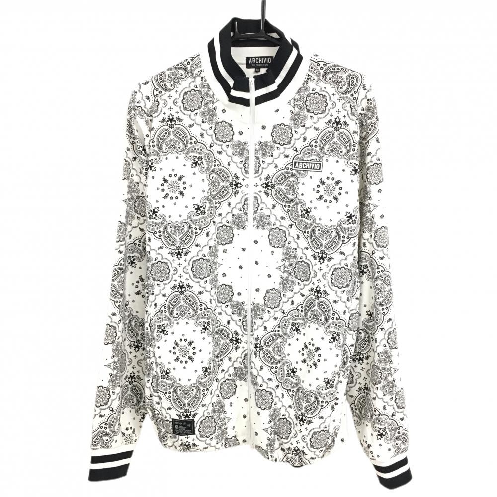 【超美品】アルチビオ ジャケットブルゾン 白×黒 ペイズリー 総柄 メンズ 50(XL) ゴルフウェア archivio