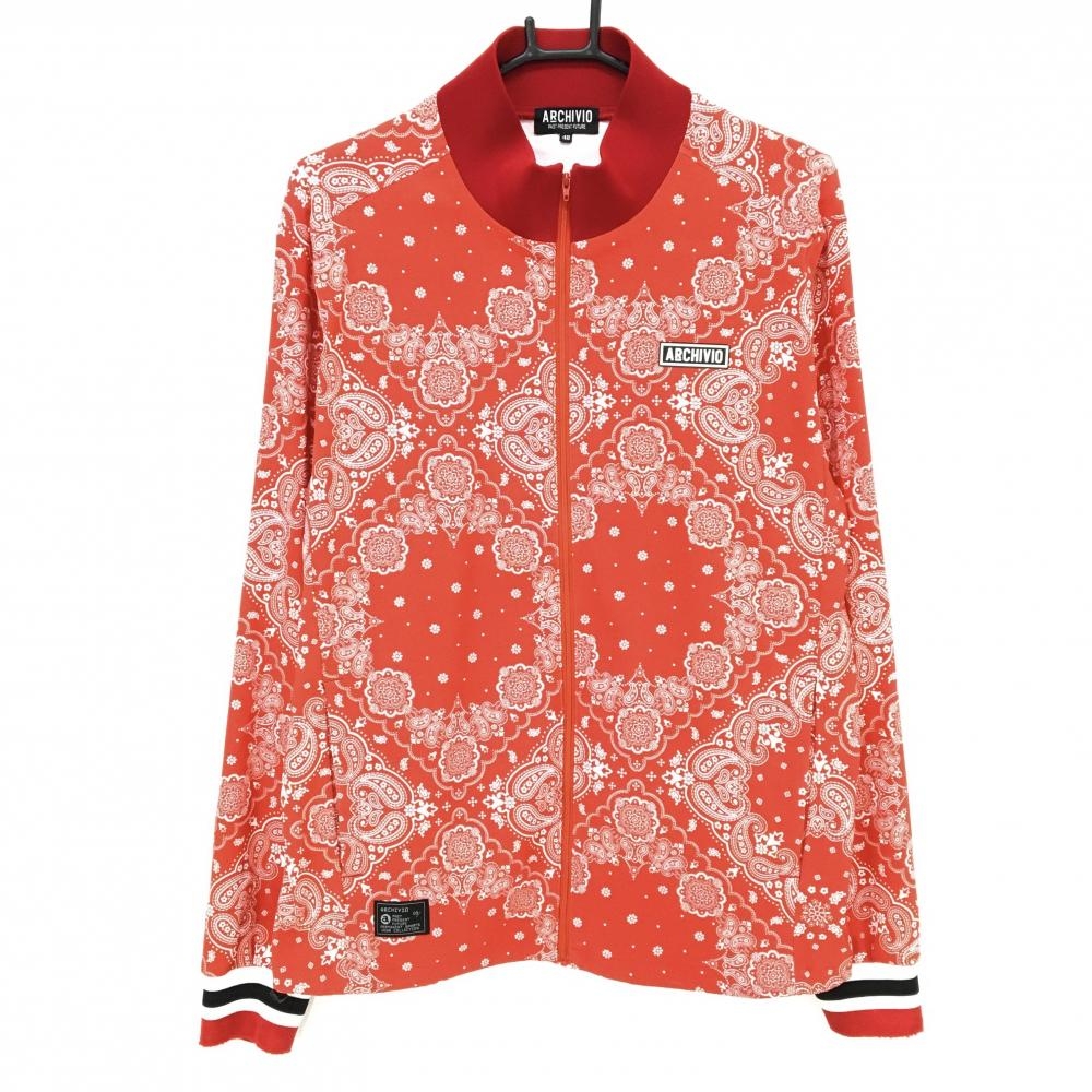 【美品】アルチビオ ジャケット レッド×白 総柄 ペイズリー調 裾ドローコード  メンズ 48(L) ゴルフウェア archivio