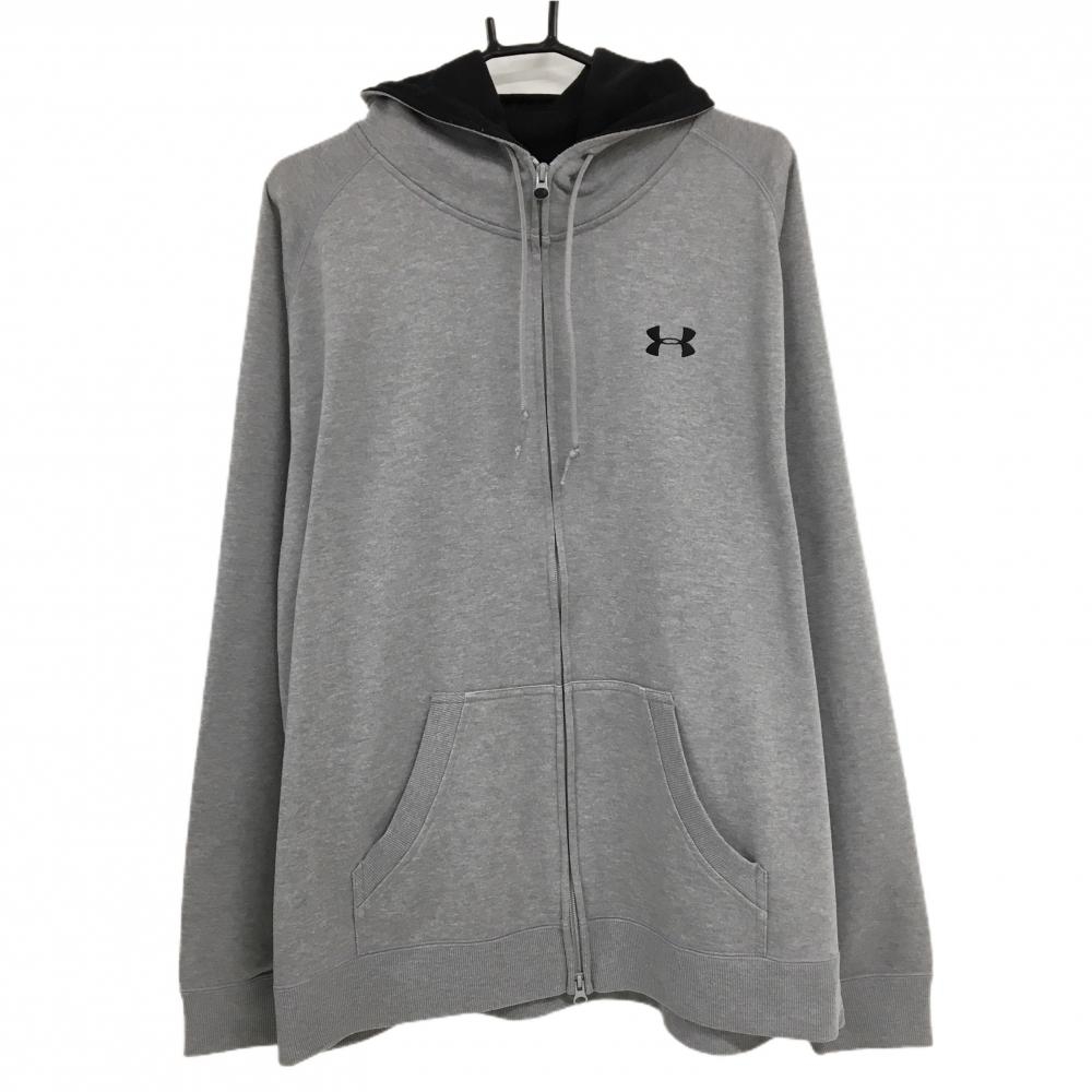 アンダーアーマー ジップパーカー グレー ロゴ刺しゅう ジャケット  メンズ XXL ゴルフウェア 大きいサイズ UNDER ARMOUR