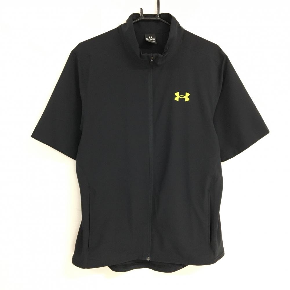 【超美品】アンダーアーマー 半袖ジャケット 黒 ロゴイエロー  メンズ XL/TG/EG ゴルフウェア 2024年モデル UNDER ARMOUR