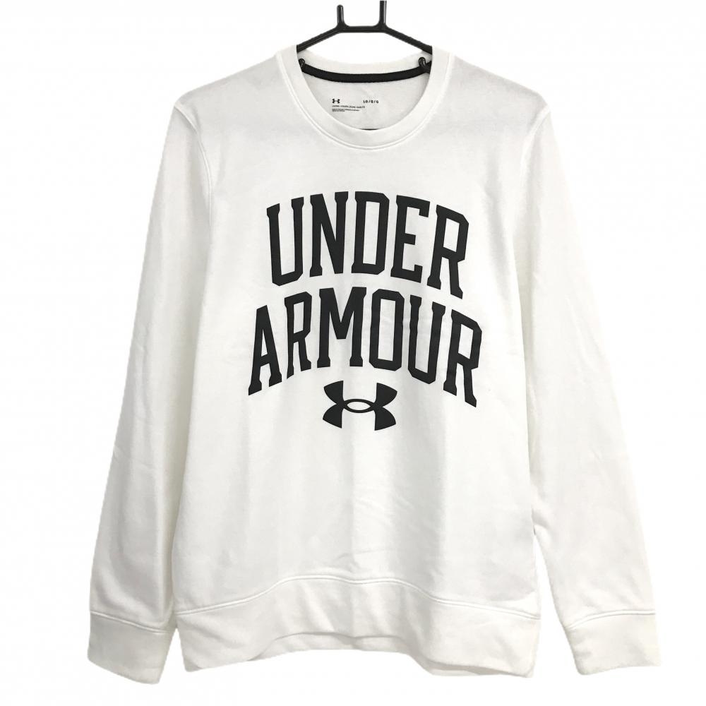 【超美品】アンダーアーマー トレーナー 白×黒 ビッグプリント 薄手 メンズ LG/G/G ゴルフウェア UNDER ARMOUR