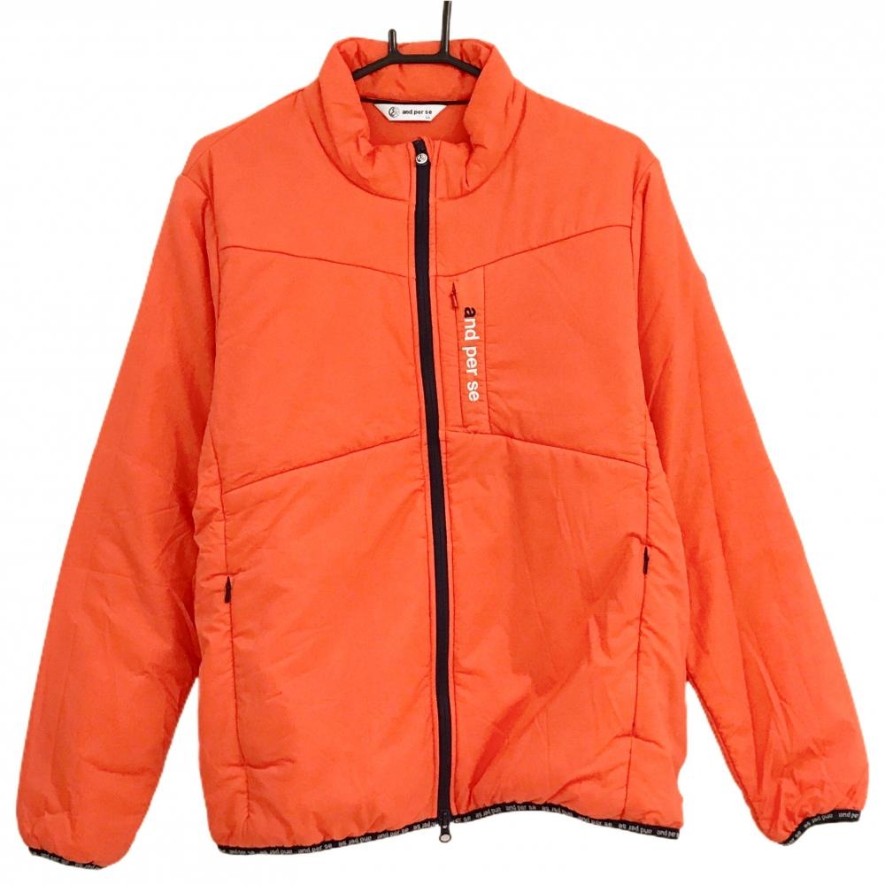 【超美品】アンパスィ 中綿ジャケット オレンジ系 格子地模様 3ポケット メンズ LL ゴルフウェア and per se