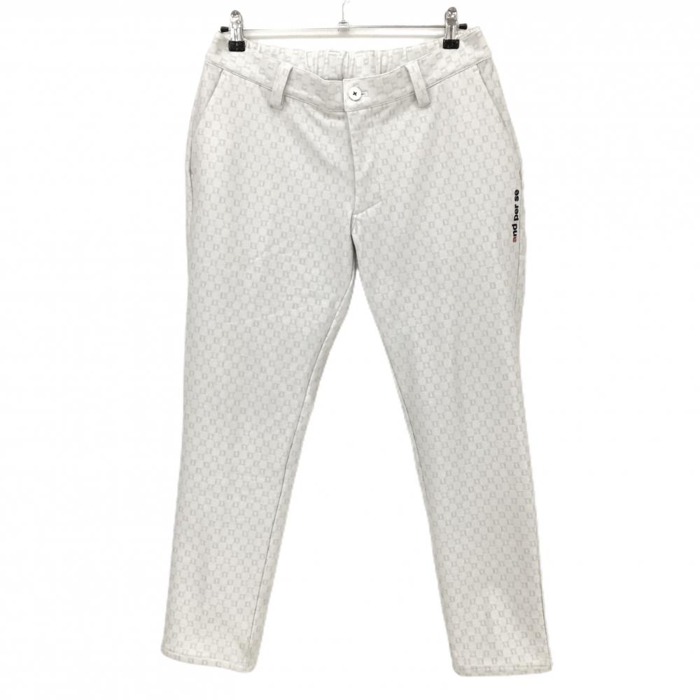 【美品】アンパスィ パンツ 白×ライトグレー 総柄 ロゴ刺しゅう ストレッチ 裏起毛 メンズ LL ゴルフウェア and per se