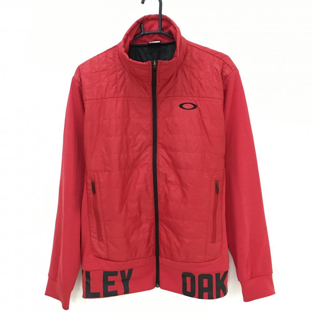 オークリー 切替中綿ジャケット レッド×黒 前身頃中綿 裾ロゴプリント メンズ XL ゴルフウェア Oakley