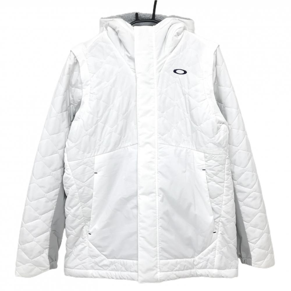 オークリー 2WAY中綿ジャケット 白 キルティング 袖着脱可 身頃裏ボア メンズ XL ゴルフウェア Oakley