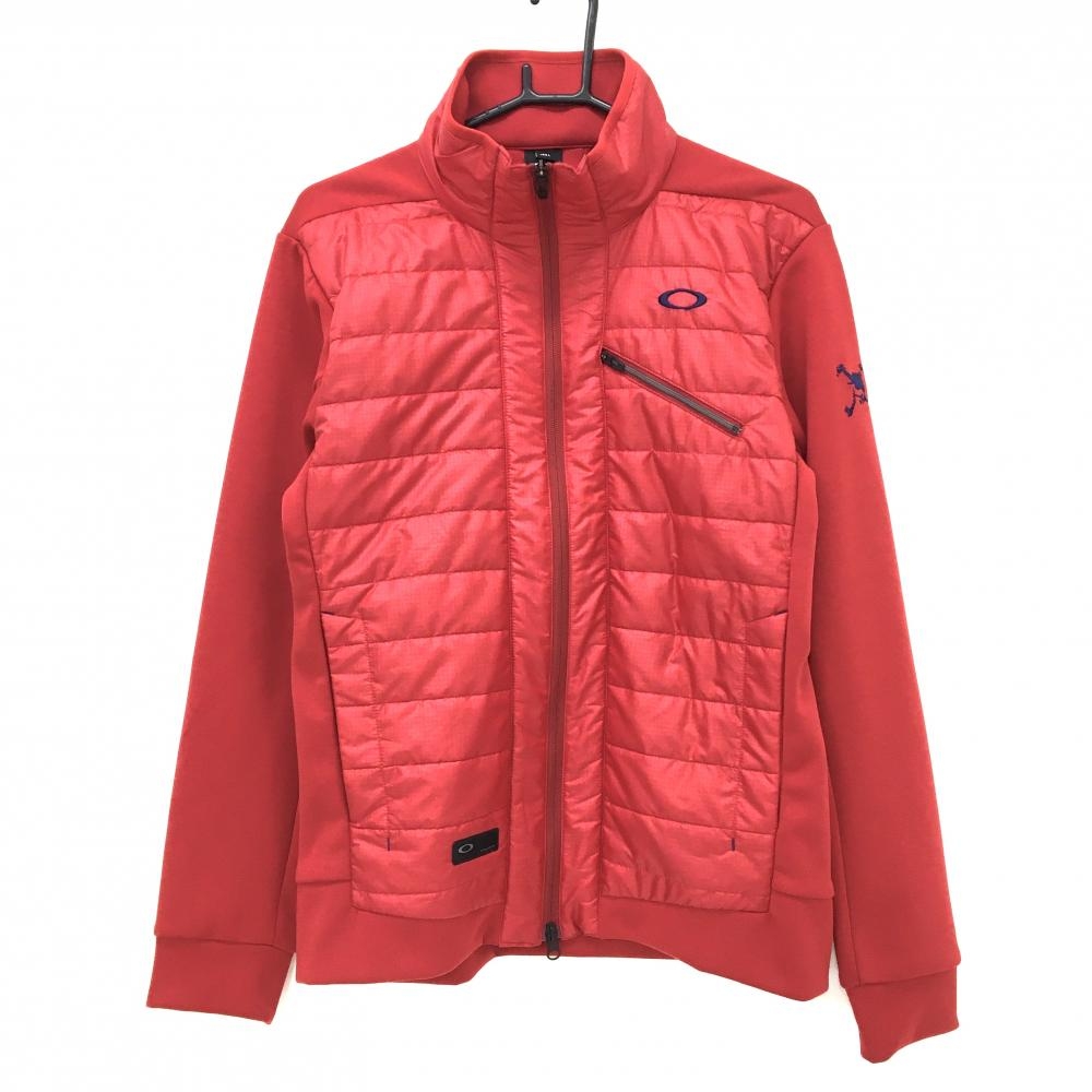 【超美品】オークリー 中綿切替ジャケット レッド×ネイビー 前身頃中綿 ロゴ刺しゅう メンズ L ゴルフウェア Oakley