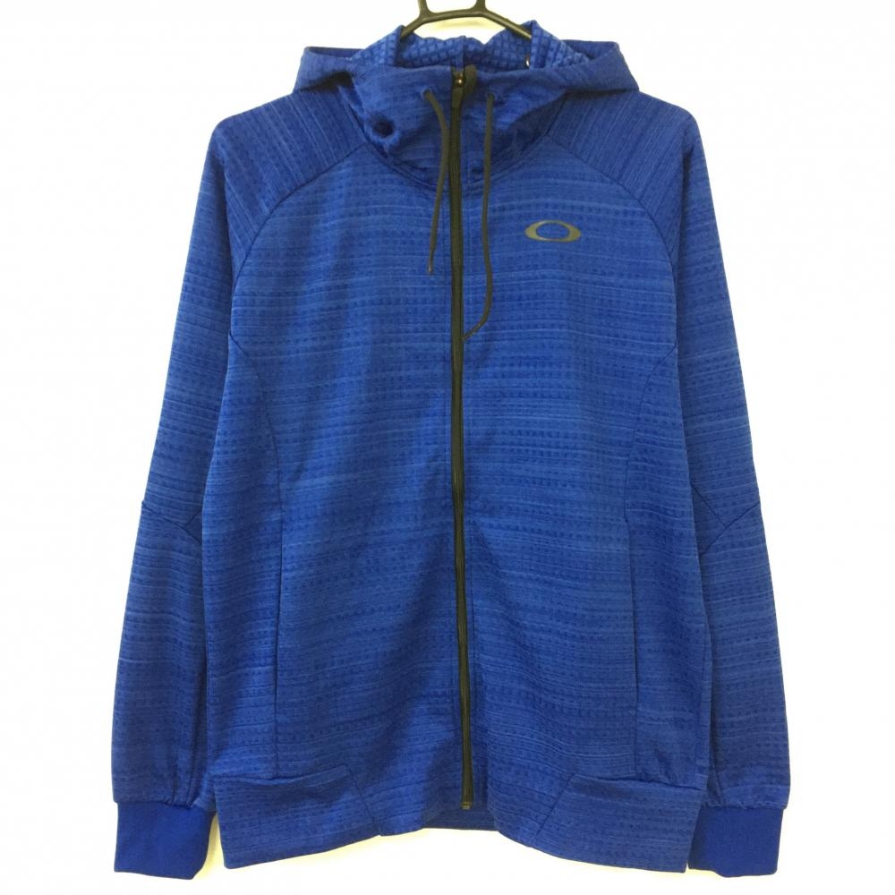 【美品】Oakley オークリー ジップパーカー ブルー×黒 織生地 バックロゴ  メンズ MEDIUM ゴルフウェア