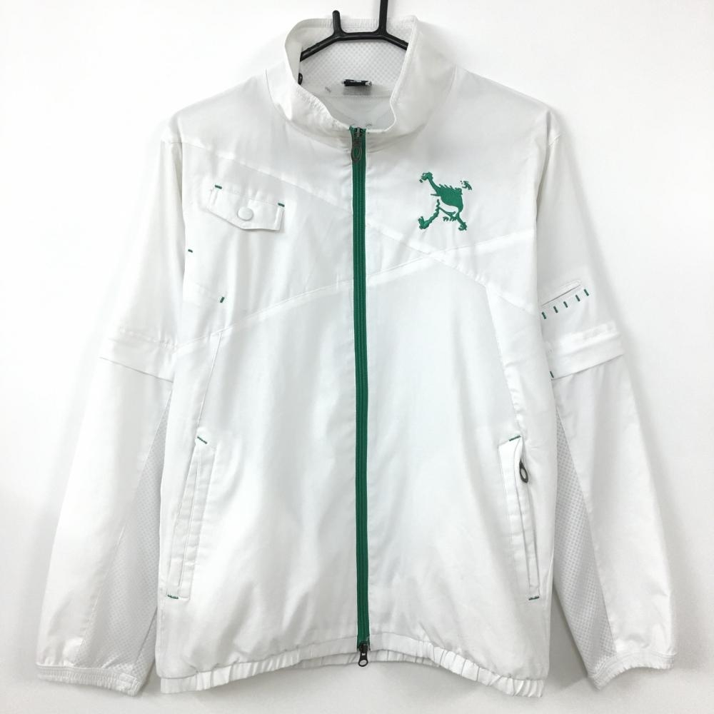 オークリー 2WAYジャケットブルゾン 白×グリーン 袖下メッシュ 裏地メッシュ 袖着脱可  メンズ M ゴルフウェア Oakley