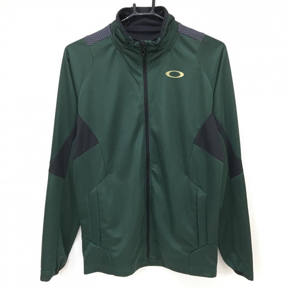 【超美品】オークリー ジャケット グリーン×黒 ロゴゴールド  メンズ S ゴルフウェア Oakley