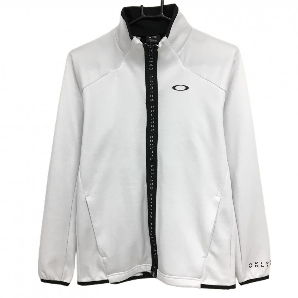 オークリー ジャケットブルゾン 白×黒 ジップ上ロゴ  メンズ S ゴルフウェア Oakley