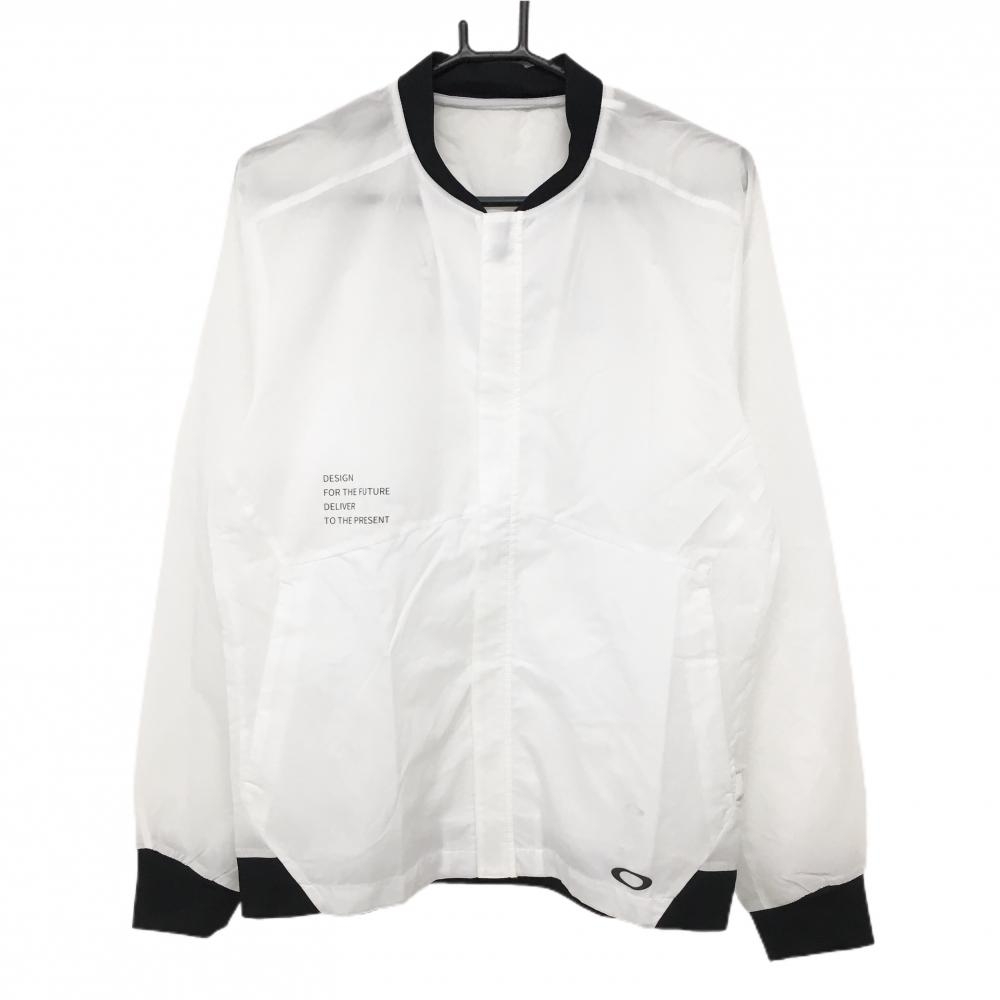 【超美品】オークリー ジャケット 白×黒 ナイロン100% 薄手 バックロゴ  メンズ L ゴルフウェア Oakley