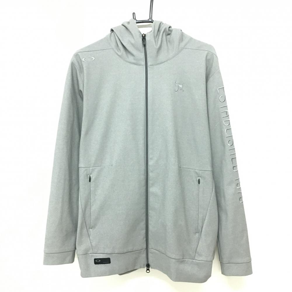 【超美品】オークリー ジップパーカー グレー ロゴ刺しゅう ダブルジップ メンズ XL  ゴルフウェア Oakley