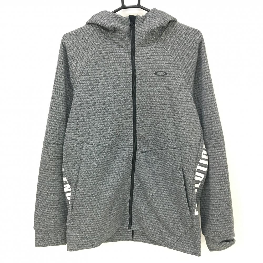 【超美品】オークリー ジップパーカー ダークグレー×黒 杢調 ロゴプリント メンズ XL ゴルフウェア Oakley