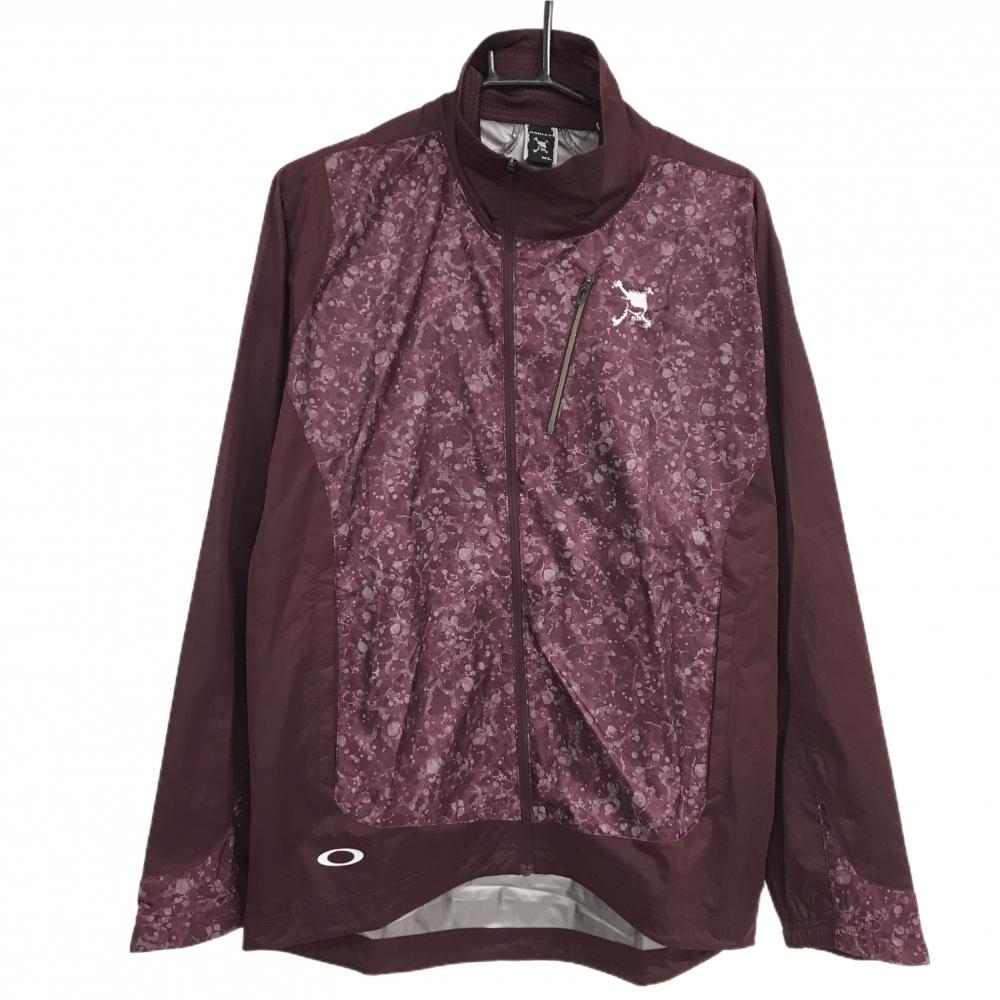 【超美品】オークリー ジャケット ワインレッド×グレー 前身頃総柄 ロゴ刺しゅう  メンズ XL  ゴルフウェア Oakley