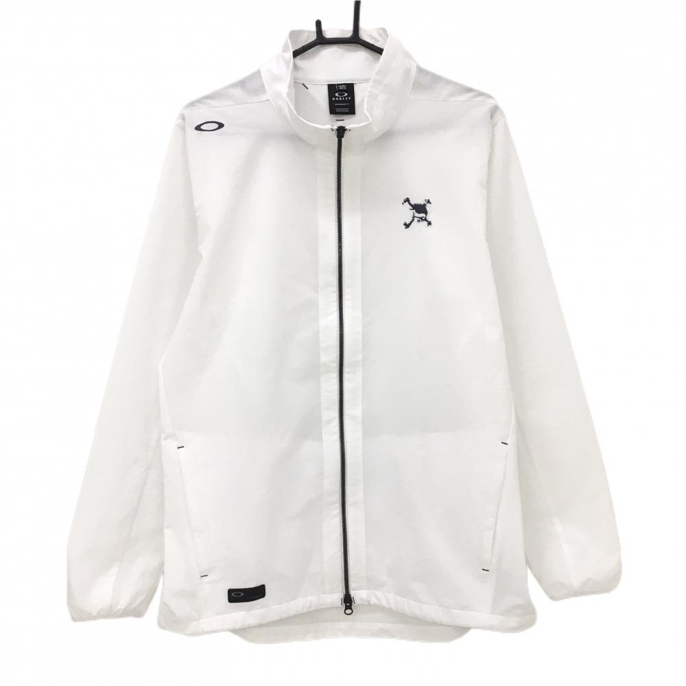 【美品】オークリー ジャケット 白×ネイビー スカル刺しゅう 薄手 メンズ XL ゴルフウェア Oakley