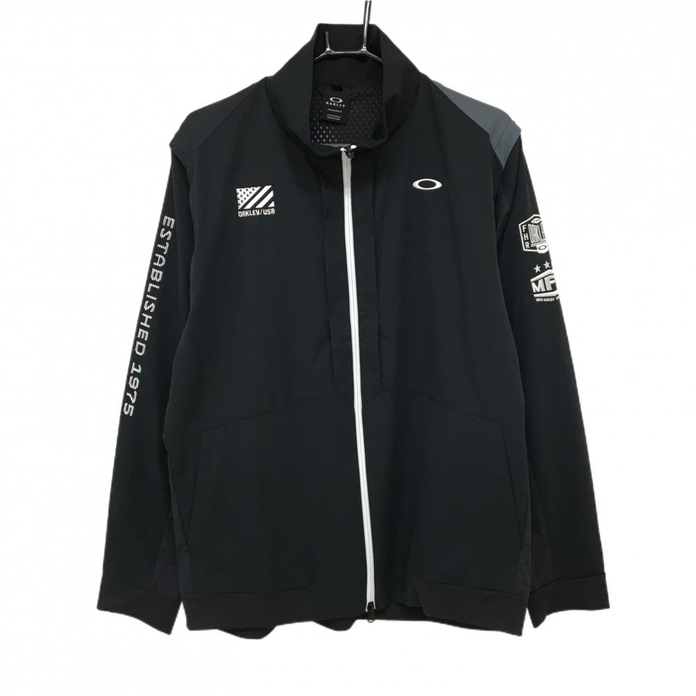 【超美品】オークリー 2WAYジャケット 黒×ダークグレー 袖着脱可 ロゴ刺しゅう  メンズ 2XL ゴルフウェア 大きいサイズ Oakley