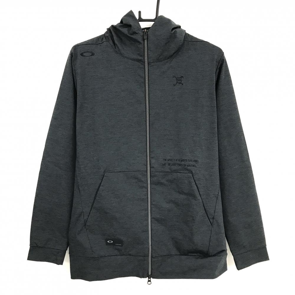 【超美品】オークリー ジップパーカー 杢ダークグレー ロゴ刺しゅう黒 ブルゾン  メンズ L ゴルフウェア Oakley