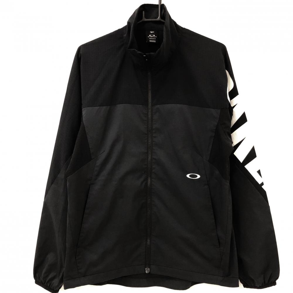 【超美品】オークリー ジャケット 黒 袖ロゴプリント 袖下メッシュ調  メンズ L ゴルフウェア Oakley