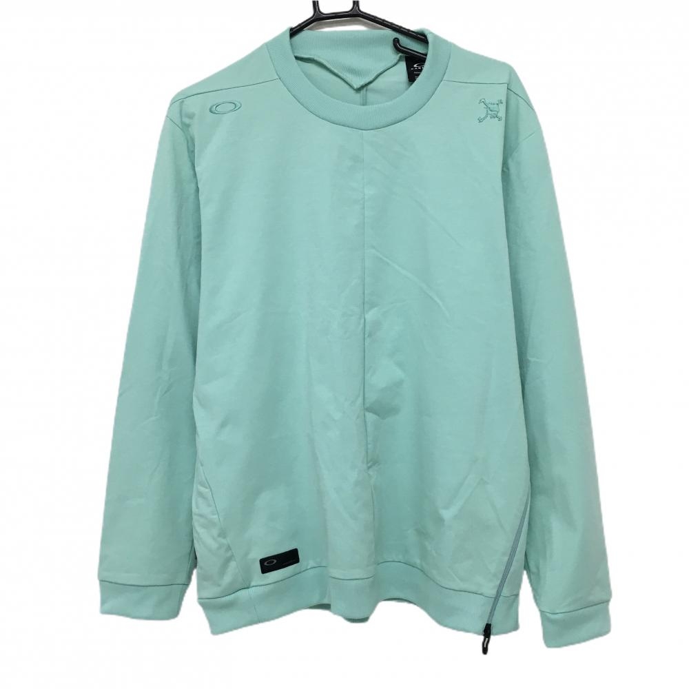 【超美品】オークリー トレーナー ミントグリーン ロゴ刺しゅう 裾ジップ メンズ 2XL ゴルフウェア Oakley