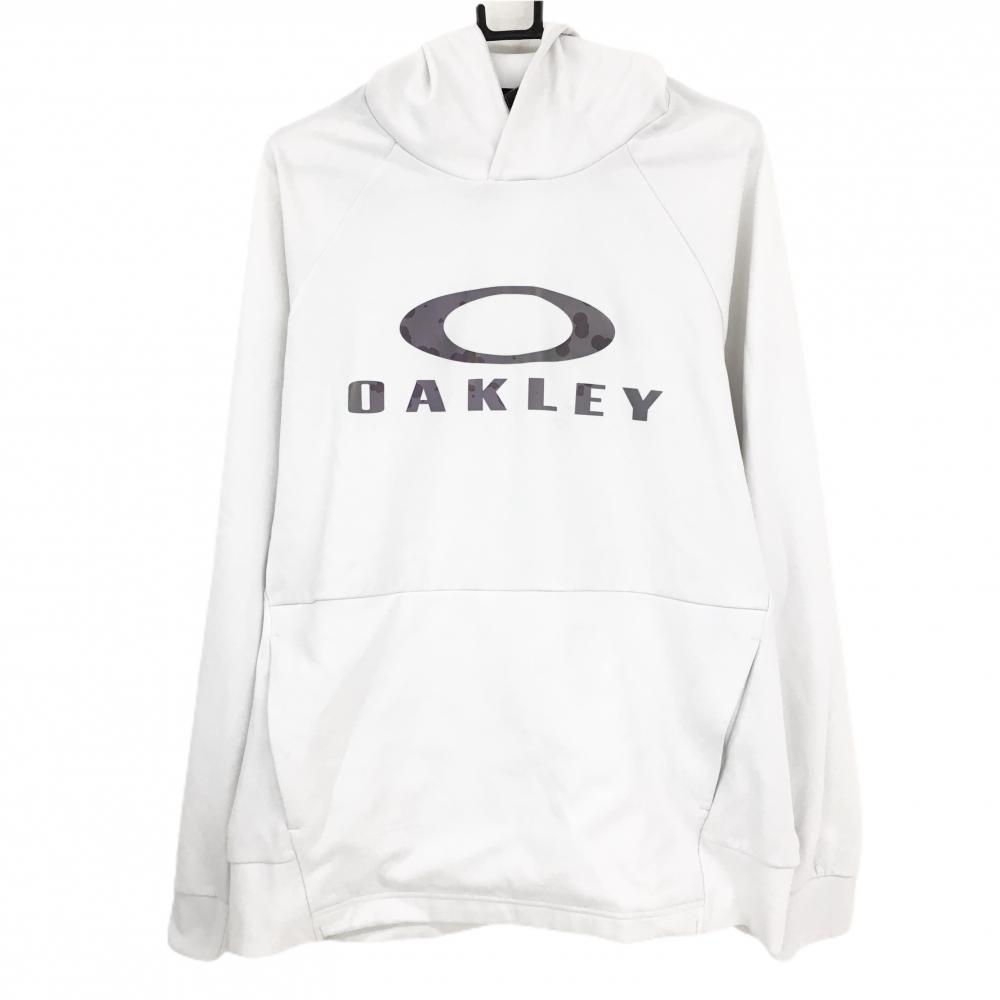 オークリー パーカー 白×グレー系 フロントロゴ 薄手 メンズ 2XL ゴルフウェア Oakley
