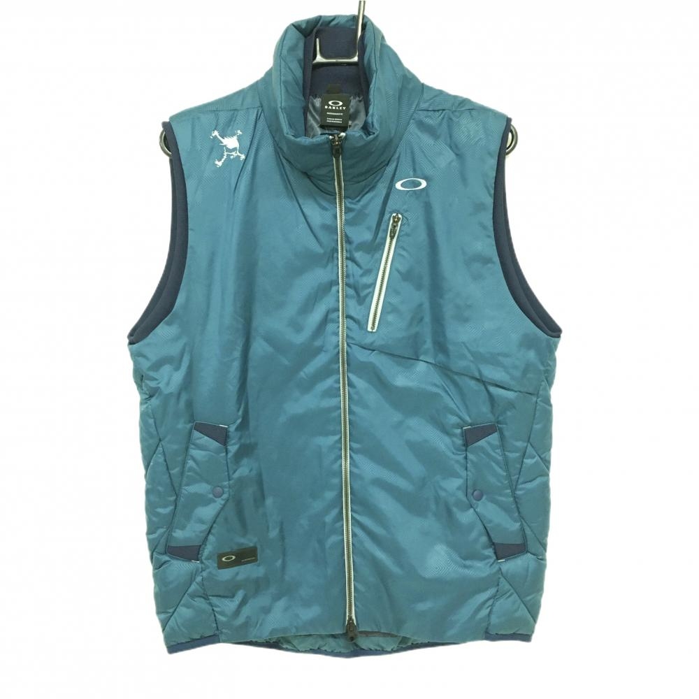 【美品】オークリー 中綿ベスト ブルー 地模様 ロゴ白  メンズ L ゴルフウェア Oakley