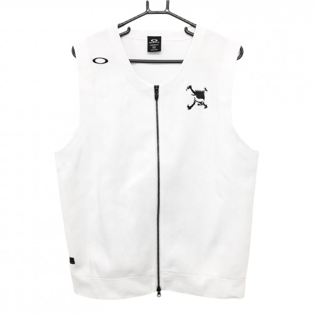 オークリー ニットジップベスト 白×黒 ダブルジップ メンズ XL ゴルフウェア Oakley