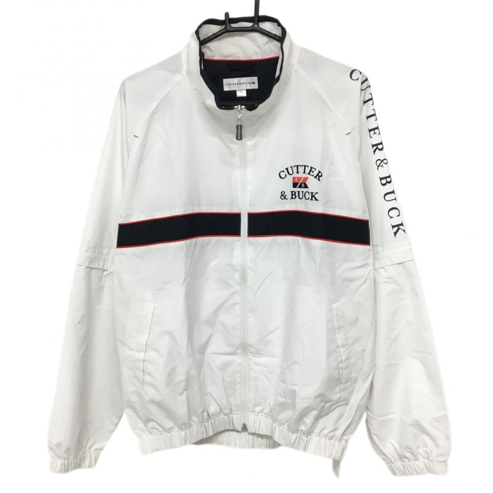 【美品】カッターアンドバック ジャケットブルゾン 白×ネイビー 2WAY袖着脱可 サイドメッシュ メンズ XL ゴルフウェア CUTTER＆BUCK